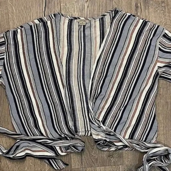Striped V-Neck Wrap Top - Picture 6 of 6